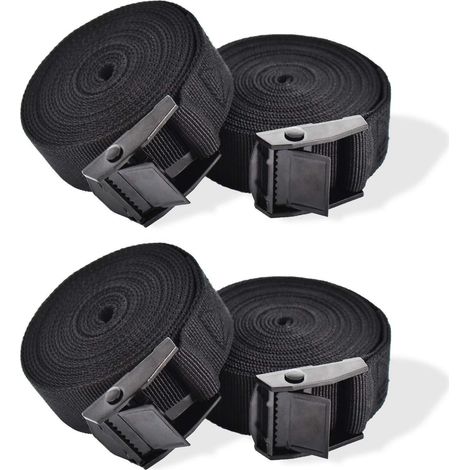 Sangles d'arrimage 4 pièces 1m Noir avec boucle à cliquet 250kg capacité de charge