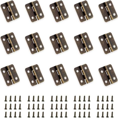 50 mini charnières pliantes en bronze à monter soi-même avec 200 broches de rechange, adaptées aux boîtes en bois, boîtes à bijoux, accessoires de bricolage pour armoires (18 x 16 mm).