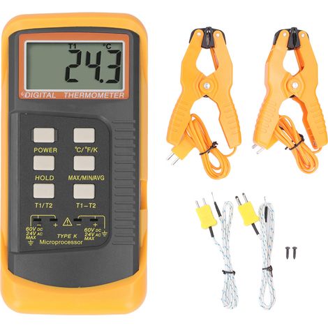 Thermomètre numérique de Type K, Double sonde de Contact, température-50.0 à 1370 degrés, entrée de Thermocouple DC60V AC24V (1/5)