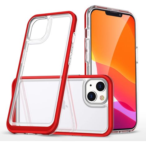 Custodia in silicone trasparente 3 in 1 per iPhone 14 Plus con cornice, colore rosso (1/5)