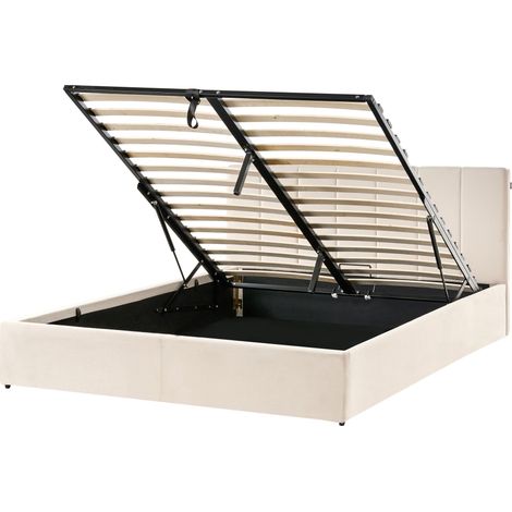 Bett mit Stauraum Samtstoff DREUX 160 x 200 cm Hellbeige