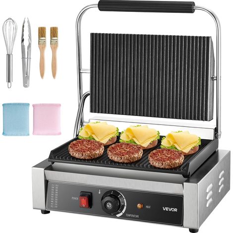 Contrôle de la température, gril panini électrique 2200 W avec plaque émaillée 34x23 cm pour sandwich et steak (1/5)