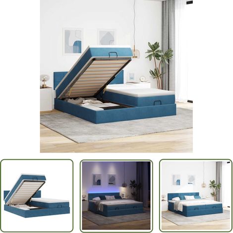 vidaXL Cadre de lit ottoman avec matelas bleu foncé 200x200 cm velours (1/5)