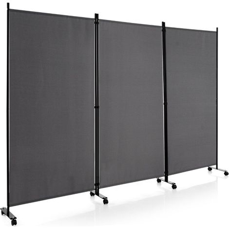 Separador de ambientes con ruedas de 180 cm de altura biombo plegable con 3 paneles de libre combinacion gris (1/5)