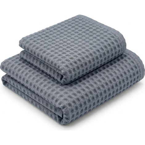 Asciugamani Nido d'Ape 100% Cotone 330 g/m² Made in Italy – Set 2 Pezzi (60x110 + 40x60) Tex Family – Acciaio (1/5)