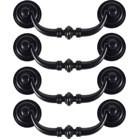 Poignée de meuble vintage, 4 pièces 115 mm, poignée de tiroir, poignée de placard de cuisine, poignée de porte de meuble antique pour armoire de chambre à coucher, commode, tiroir (fer noir) (1/5)