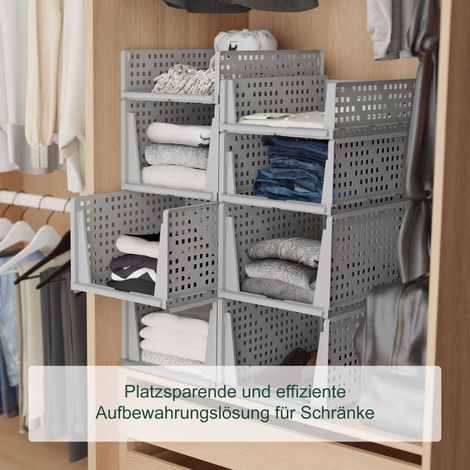 Relaxdays Schrank Organizer 3er Set, stapelbare Kleiderschrank Aufbewahrungsboxen, 18 x 33,5 x 43,5 cm, ausziehbar, grau