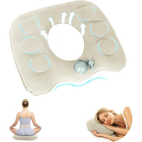 Coussin de Siège Gonflable, Coussin Orthopédique, Coussin Hemorroides, Coussin de Siège Orthopédique, Coussin Gonflable de Coccyx Portable pour Chaises de Bureau, Fauteuils Roulants- Beige (1/5)