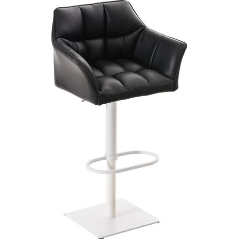 Sgabello da bar alto sedia alta cuciture quadrate seduta in PVC nero struttura in metallo bianco 100004740