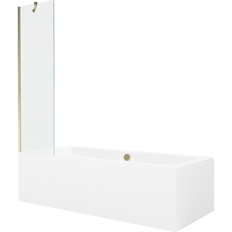 Mexen Cube Rechteckige Badewanne 170 x 80 cm mit Verkleidung und 1-flügeliger Abtrennung 50 cm, transparent, gold (1/5)