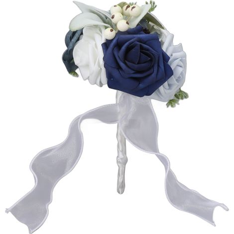 Bouquet de mariée romantique - Fleurs à main élégantes et colorées pour cérémonie, fêtes, bureaux, boutiques et jardins - Style demoiselle d'honneur - Dimensions 25x14cm/9.84x5.51in - Modèle D (1/5)