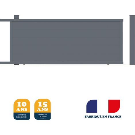 Portail coulissant aluminium MARYN gris RAL 7016 – Dimensions 406 x 165 cm – Remplissage plein – Installation facile (1/4)