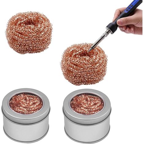 4 Pièces Nettoyant de Pointe de Fer à Souder, Métal Soudure Pointe Nettoyage Fil avec Base, Sans Eau Éponge de Nettoyage en Laiton, pour Nettoyer Résidus Sur Surfaces de Soudure (1/5)
