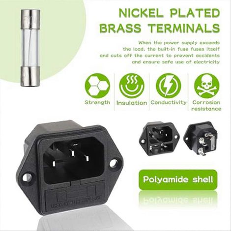 Fiche d'entrée secteur 2-en-1 avec interrupteur, 250V 10A, prise femelle encastrable avec fusible 10A, lot de 6 pièces, module de connexion pour appareils électriques. (1/5)