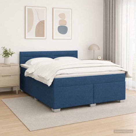 vidaXL Lit de box spring avec matelas et LED Bleu 160 x 200 cm Tissu (1/5)