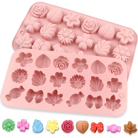 2 Pièces Moule A Chocolat en Silicone 18 Cavités,Moule Guimauve à Bonbon Sans Bpa,Moules pour Décoration Gâteau,Moules Bougies à Savon pour Bricolage pour Biscuits, Dessert, Glaçons - Rose (1/5)