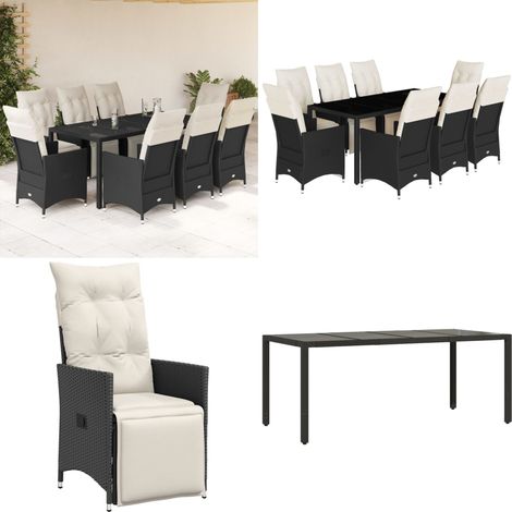 9-tlg. Garten-Essgruppe mit Kissen Schwarz Poly Rattan - Gartenmöbel - Outdoor Möbel - Relaxsessel - Lounge Set - Gartenlounge - Home & Living (1/5)