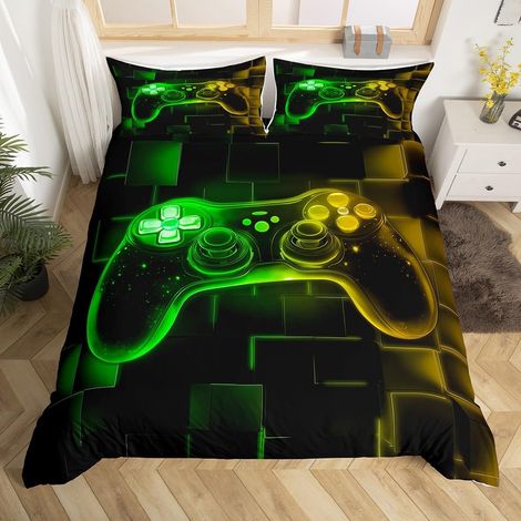 Housse de Couette 200x200 cm Motif Gamer Grille Néon - 200x200cm + 2 Taies Oreiller 65x65cm (1/5)