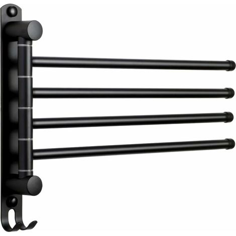 Porte-Serviettes Salle de Bain avec 4 Barres 180°Rotatives Sèche-Serviettes en Acier Inoxydable SUS304 Porte Serviette Murale pour Cuisine Lavabo- Noir (1/5)