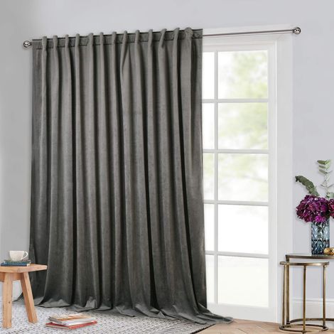 Lot de 1 Panneau de Rideau occultant Extra Large en Velours avec Languette arrière pour Porte coulissante/vestiaire, Gris, 254 x 274 cm (l x L), Gris (1/5)