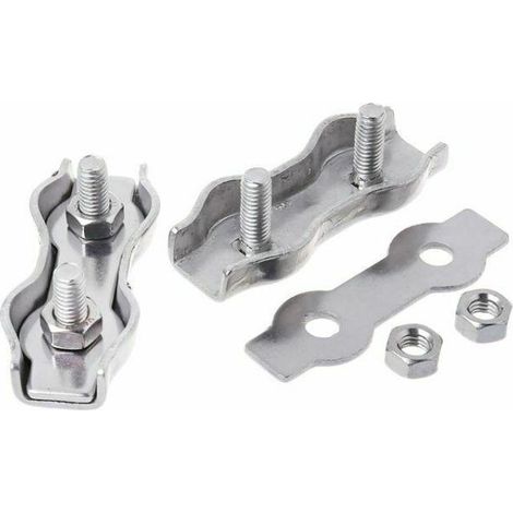 8 Pinces à câble duplex M3 en acier, colliers de serrage pour câble métallique, fixation de corde à linge, support de voile d'ombrage pour terrasse, lot de 8 (1/5)