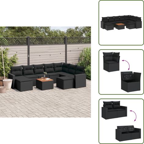 Salon de jardin 10 pcs avec coussins noir résine tressée - Salon De Jardin - Mobilier Extérieur - Set Salon - Résine Tressée - Rotin Synthétique (1/5)