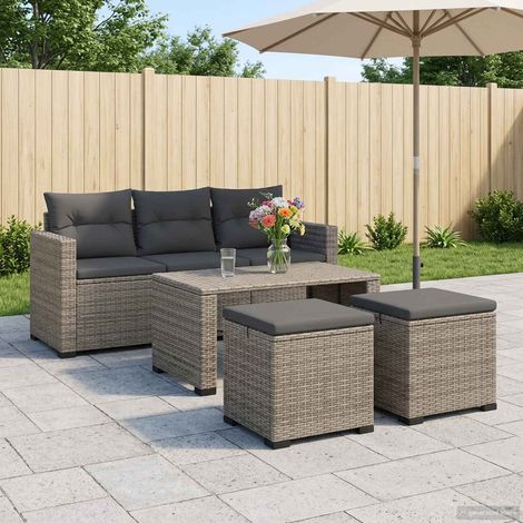 vidaXL Poggiapiedi da giardino con cuscino 2 pcs Grigio polyrattan