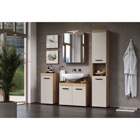 Ensemble de salle de bain moderne chêne/cachemire Leane (1/5)