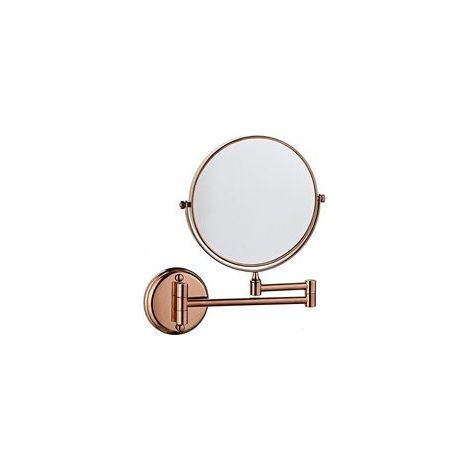 Wandmontierter, doppelseitiger, faltbarer und drehbarer Kosmetikspiegel mit 3-facher Vergrößerung und 15 cm großem Bildschirm, für Badezimmer, WC und Schlafzimmer, Roségold (1/5)