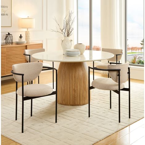 Sillas de comedor escandinavas, lote de 2, tejido, 45 x 75 cm, con reposabrazos, caqui DESVIAE (1/5)