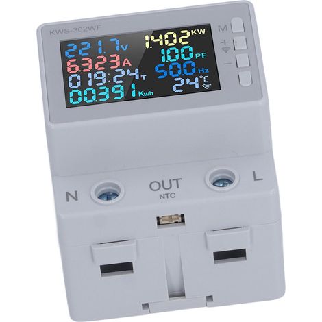 Compteur d'énergie sans fil Wi-Fi avec affichage couleur LED, compteur de puissance pour rails électriques, compteur de consommation électrique AC170‑270V 63A (1/5)