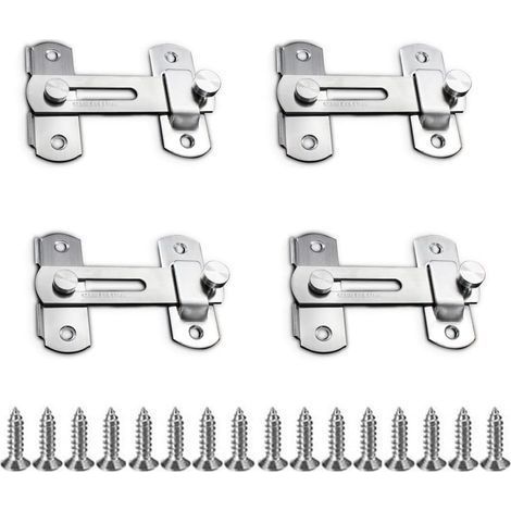 4 Pièces Loquet de Porte, Sécurité Loquet, Coulissant Moraillon, Verrouillage pour Porte en Acier Inoxydable pour Porte, Armoire, Tiroir (1/5)