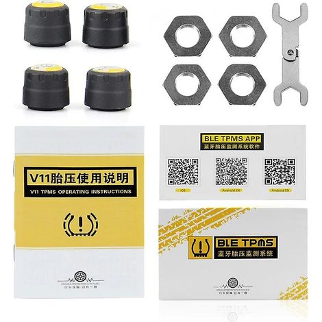 Capteurs TPMS Bluetooth 4.0 de haute qualité (lot de 4) pour voiture, surveillance de la pression des pneus, basse consommation, compatibles Android et iOS.