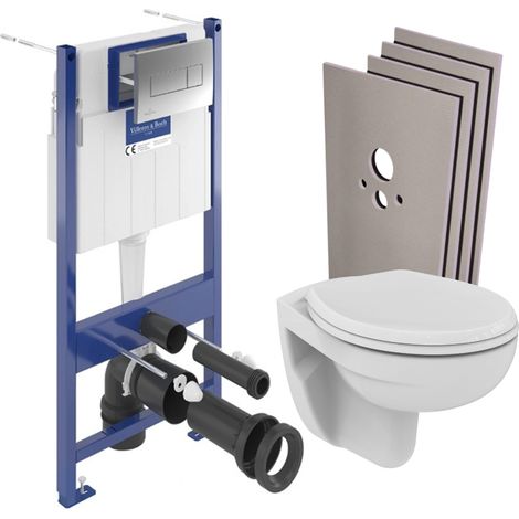 ViConnect Pro S Pack WC bâti-support Villeroy & Boch + WC suspendu Porcher + abattant + habillage + plaque (VCNPORCHER2SBCH) (1/5)