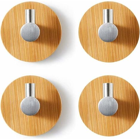 4 Stück Bambus-Wandhaken, Edelstahl-Bambushaken, selbstklebende Bambushaken, kein Bohren erforderlich, selbstklebende Handtuchhaken für Badezimmer, Toilette, Küche (Silber)
