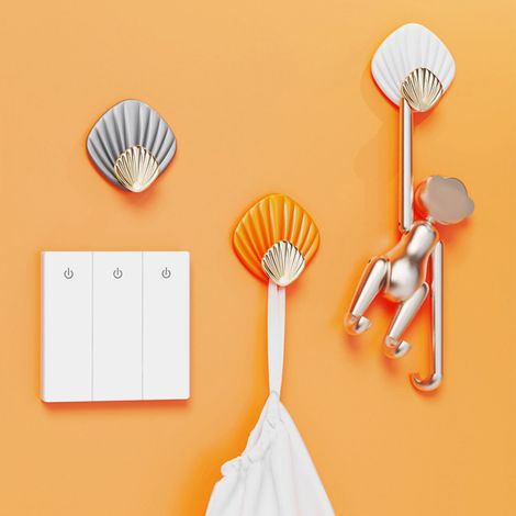 Muschelförmige Haken, kein Bohren erforderlich, starker Klebstoff, tragfähig, zur Verwendung an Türen, Badezimmerwänden, Küchen und als abriebfeste Kleiderhaken. (1/5)