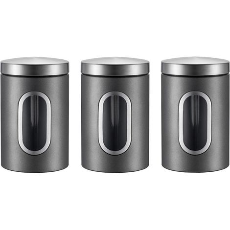Boîte De Conservation En Acier Inoxydable - Avec Fenêtre En Verre - Pour Céréales Pâtes Sucre Épices - Lot De 3 (1/5)