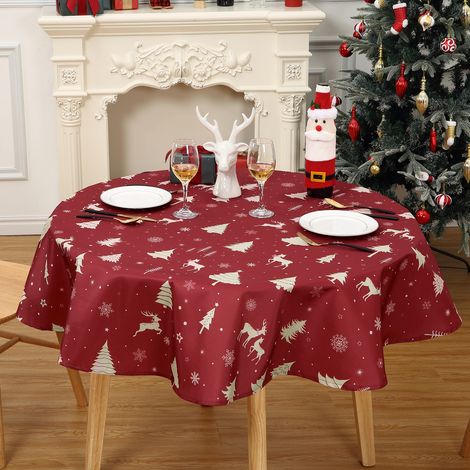 Nappe de Noël ronde 152cm Oxford, imperméable, motif cerf rouille/doré (1/5)