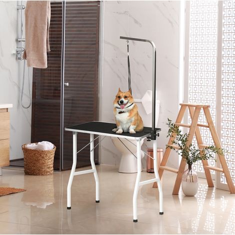 Mesa de peluquería para perro 91,5x61,5x76 cm de caucho negro con correa, estable (1/5)