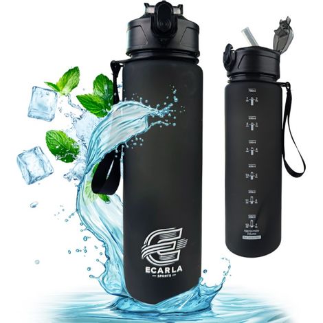Botella de agua deportiva mate de 750 ml, color negro, ECARLA SPORTS BD48
