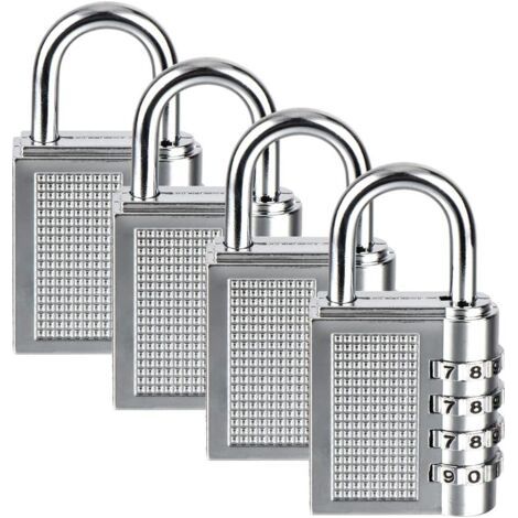 Cadenas à Combinaison de 4 Chiffres 4 Pack Cadenas à Code Rrure à Combinaison Robuste pour Familles Ecoles Entreprises Casiers à bagages et boîte à outils Argent