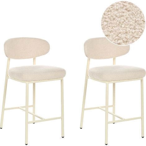 Set di 2 sedie da bar Boucle con gambe in ferro senza braccioli cappucci per gambe design retrò beige chiaro Unity (1/5)