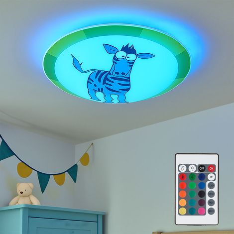 Lampe murale pour enfants Chambre de jeu Motif zèbre Lampe en verre TÉLÉCOMMANDE en kit avec ampoules LED RVB
