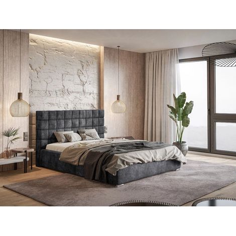 Lit rembourré avec rangement 120x200 velours gris foncé Terra (1/5)