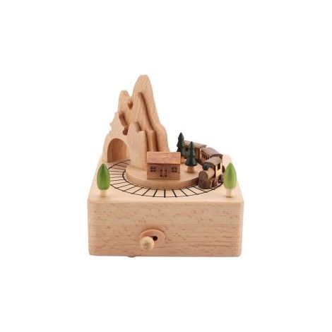 1 Boîte à musique en bois, mécanisme horlogerie 3-4 tours, finition bois de hêtre naturel, décoration intérieure et cadeau (1/4)