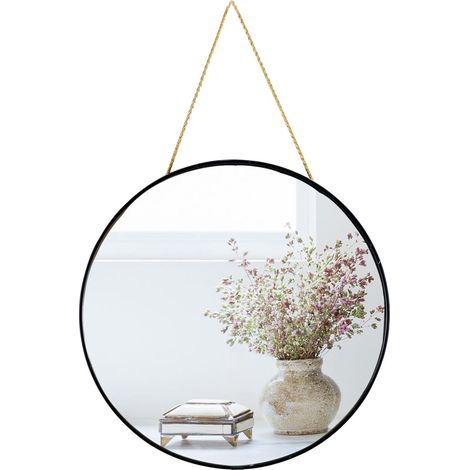 Petit Miroir Rond à Suspendre pour Salle de Bain (Noir, 30 cm)