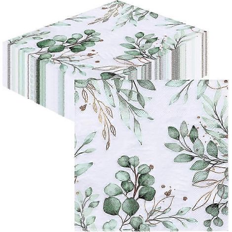 Lot de 80 serviettes en papier jetables à motif de feuilles vertes idéales pour le déjeuner les anniversaires et les mariages (165 x 165 cm). (1/5)