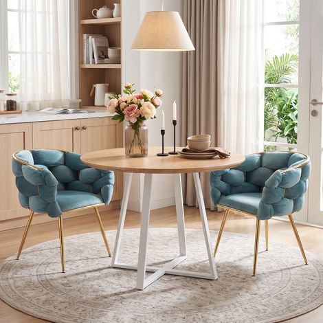 Chaise d'accent moderne et luxueuse, chaise de coiffeuse avec cadre en métal pour chambre à coucher, salon, salle à manger, ensemble de 2 pièces (1/5)