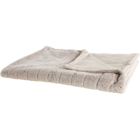 Plaid Couvre Lit Doublé 180 x 220 cm en Polyester Beige Ultra Doux au Toucher et Chaud Idéal pour Habiller un Canapé ou Comme Couverture (1/5)