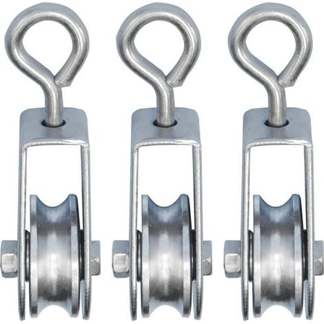 Lot de 3 mini poulies avec roulements à billes – Charge 30kg – Ø 28mm pour corde de 6mm – Acier galvanisé antirouille (1/4)